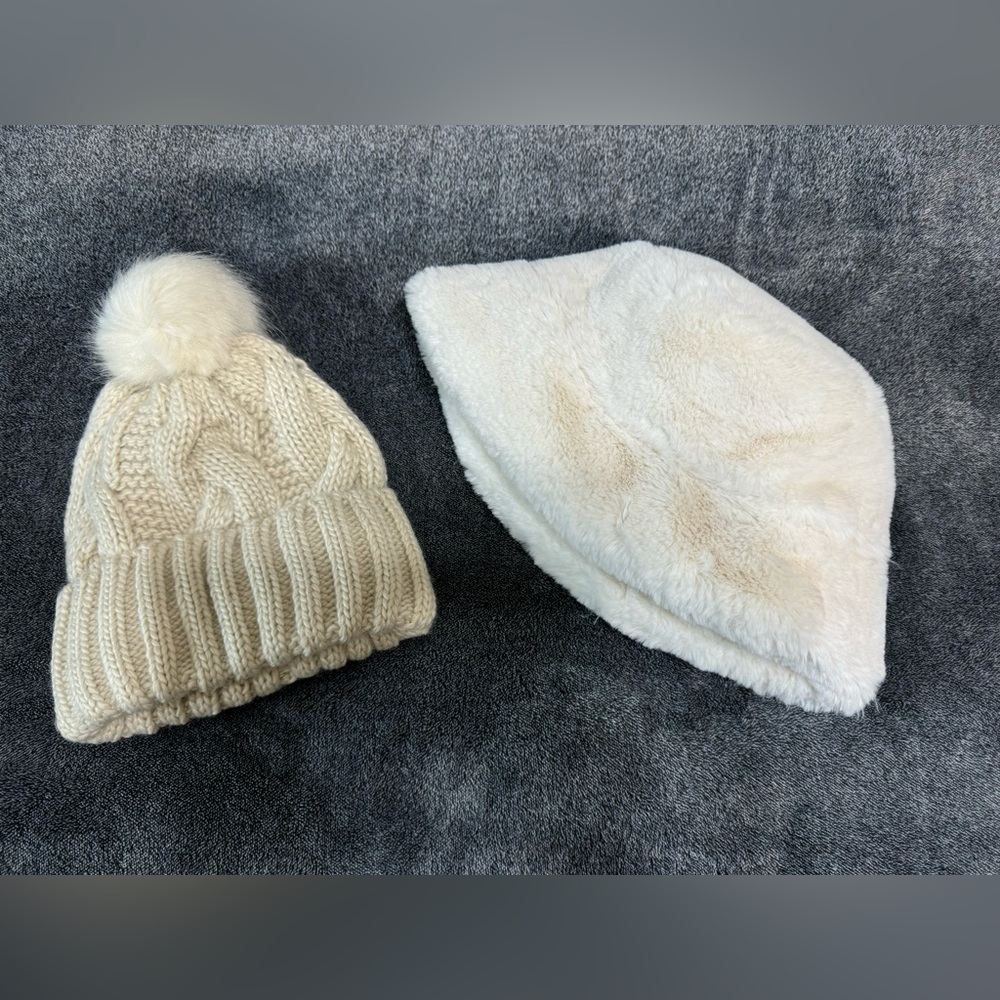 H&M Cream Knit and Faux Fur Hats
